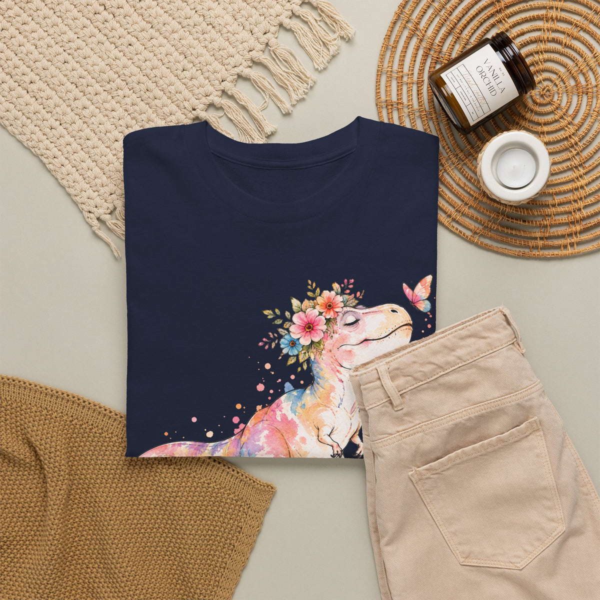 Watercolor T-Rex T-Shirt, Pastel Dinosaur Flower Crown Butterfly Graphic Tee Unisex Cute Dino Shirt