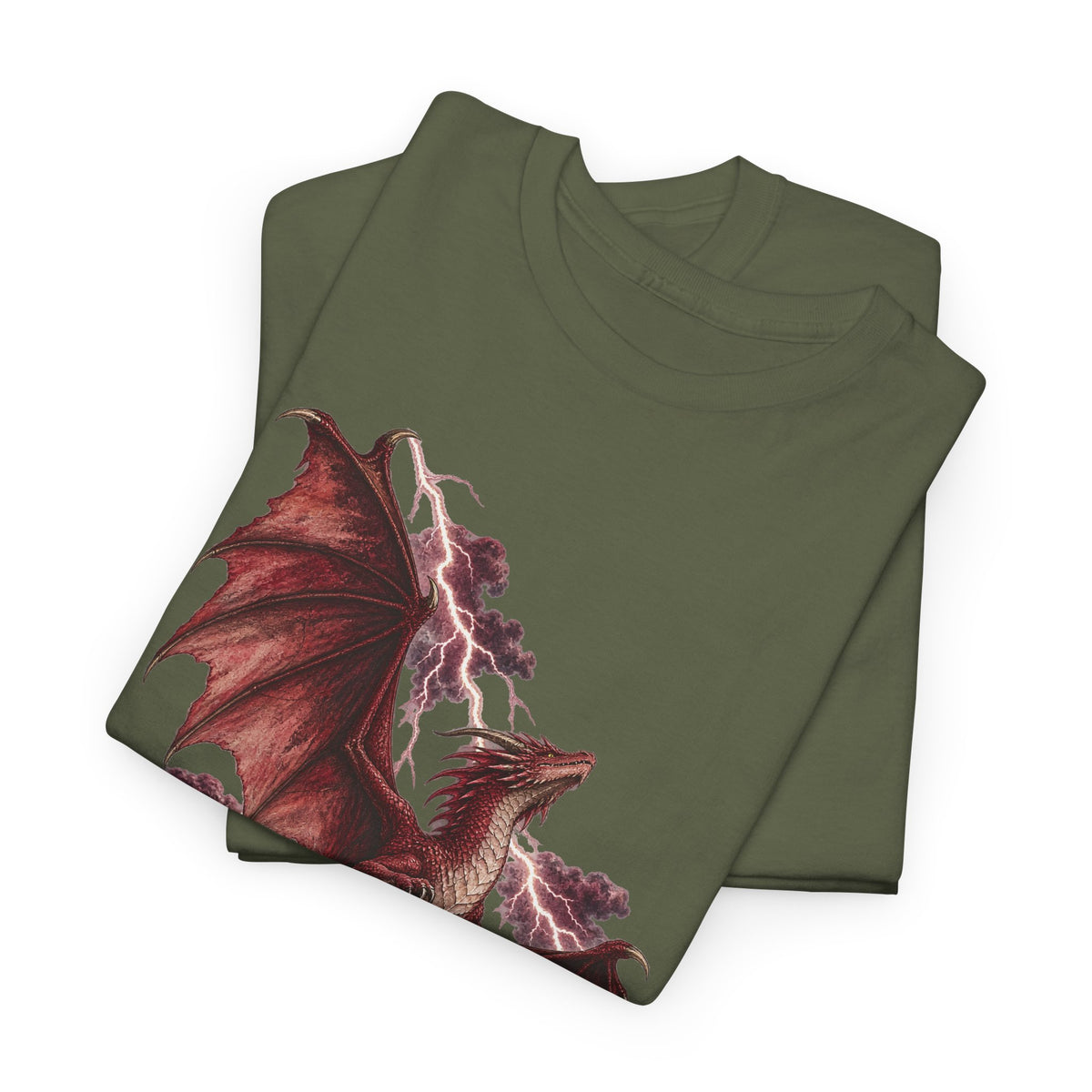 Red Lightning Storm Dragon T-Shirt Crimson Dragon Pink Lightning Purple Storm Clouds Fantasy Tee