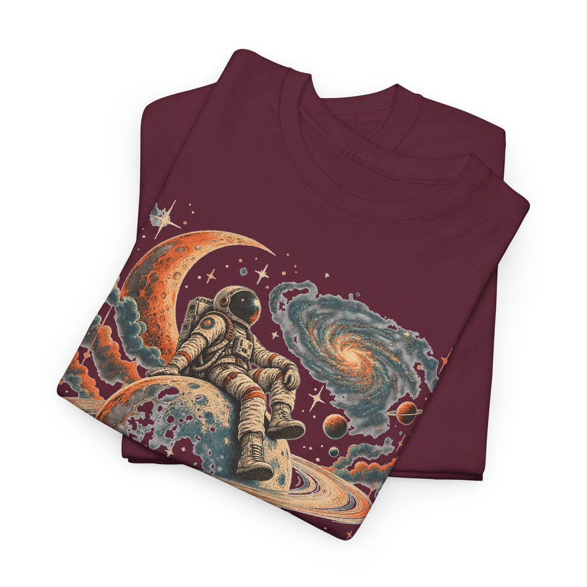 Astronaut on Saturn T-Shirt Chill Astronaut Ringed Planet Galaxy Crescent Moon Tee