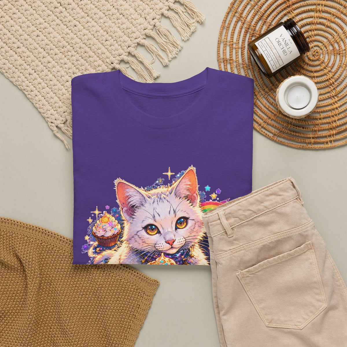 Birthday Cat Cupcake T-Shirt Cute White Kitten Rainbow Sprinkles Party Art