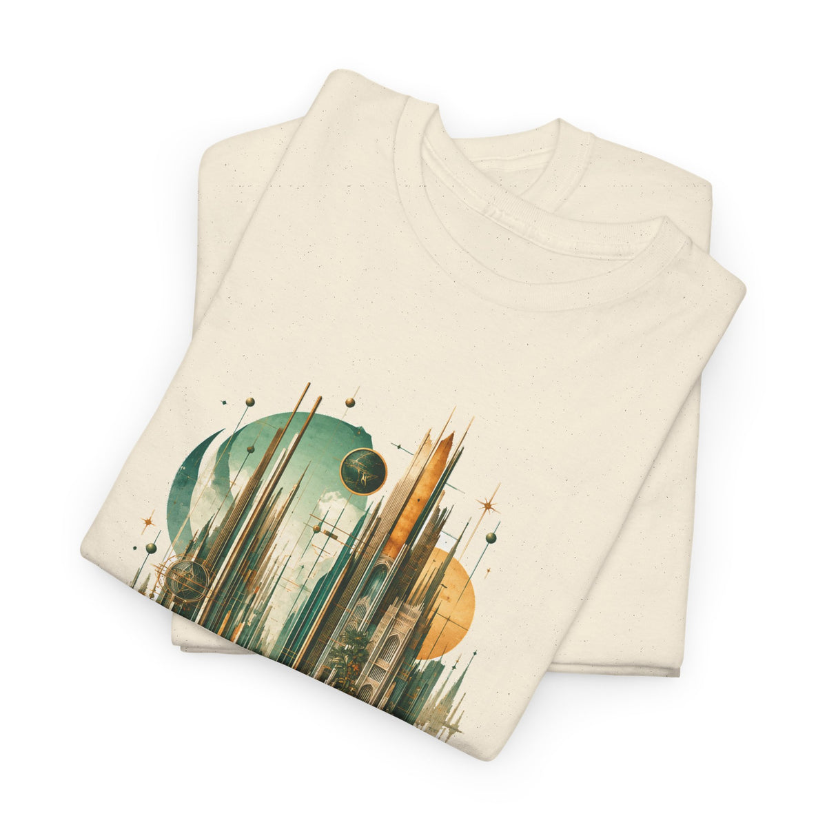 Art Deco Emerald City T-Shirt Gold Fantasy Skyline Roses Stairway Art
