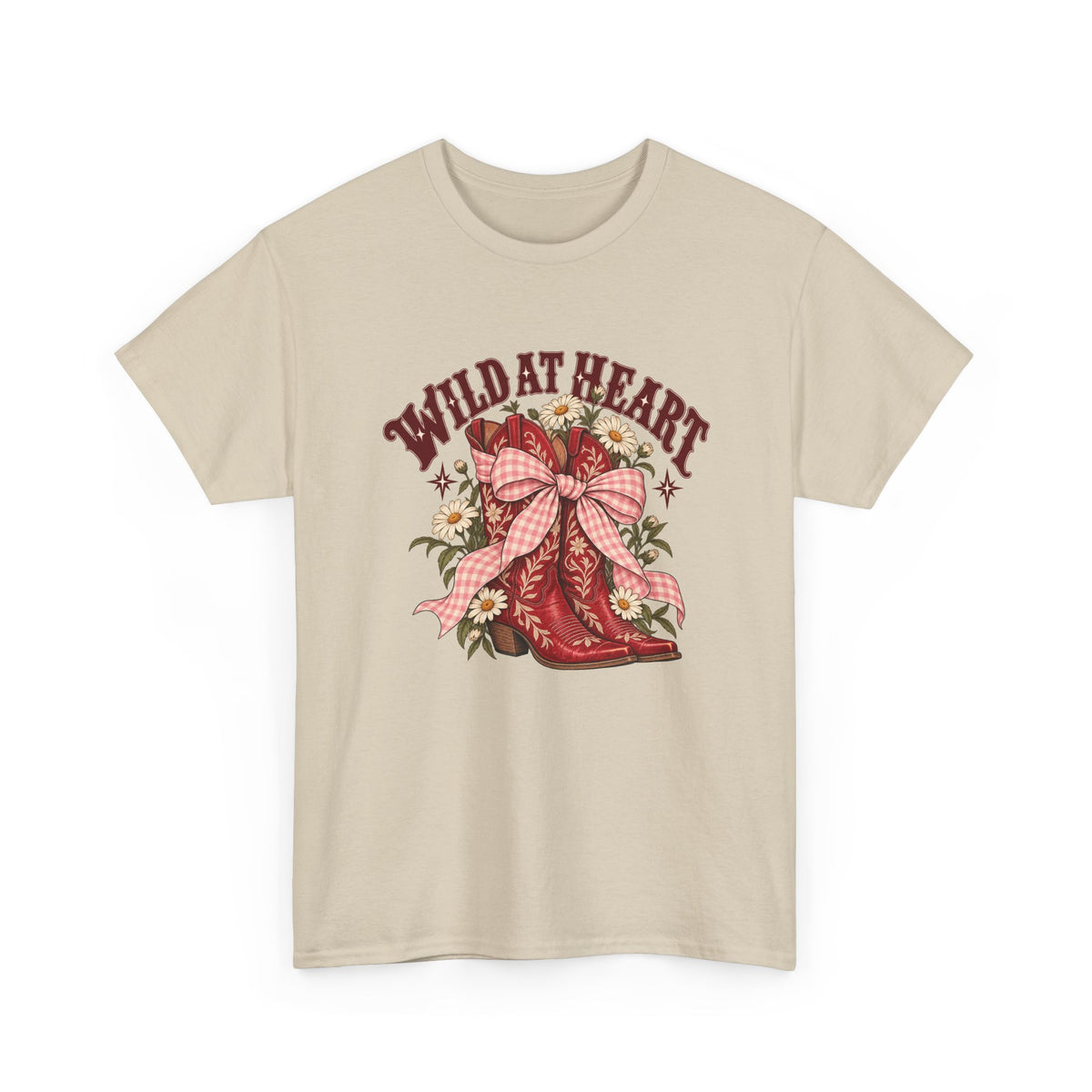 Wild at Heart Cowboy Boots T-Shirt Western Floral Gingham Country Tee