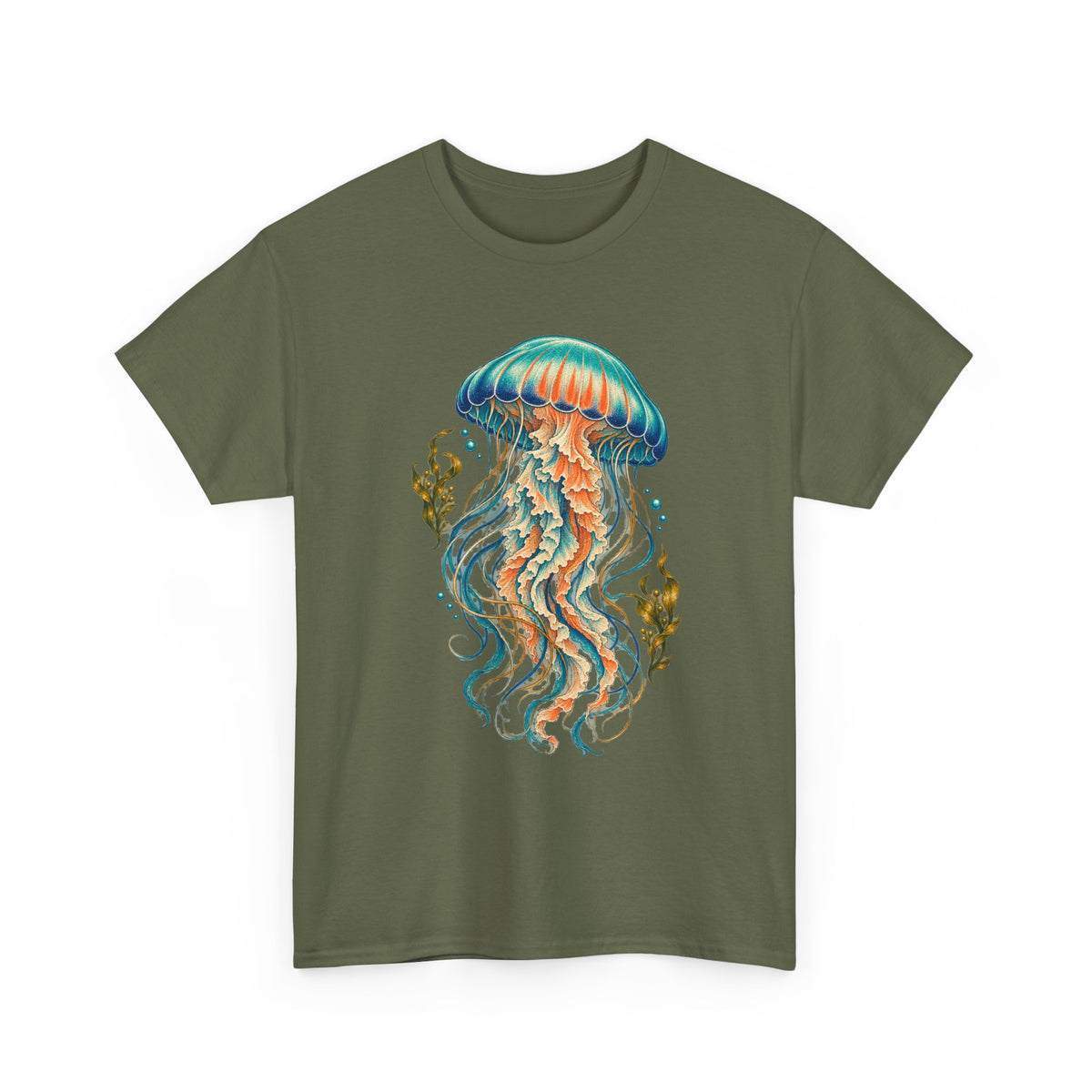 Teal Jellyfish Kelp T-Shirt Ocean Sea Life Botanical Tee