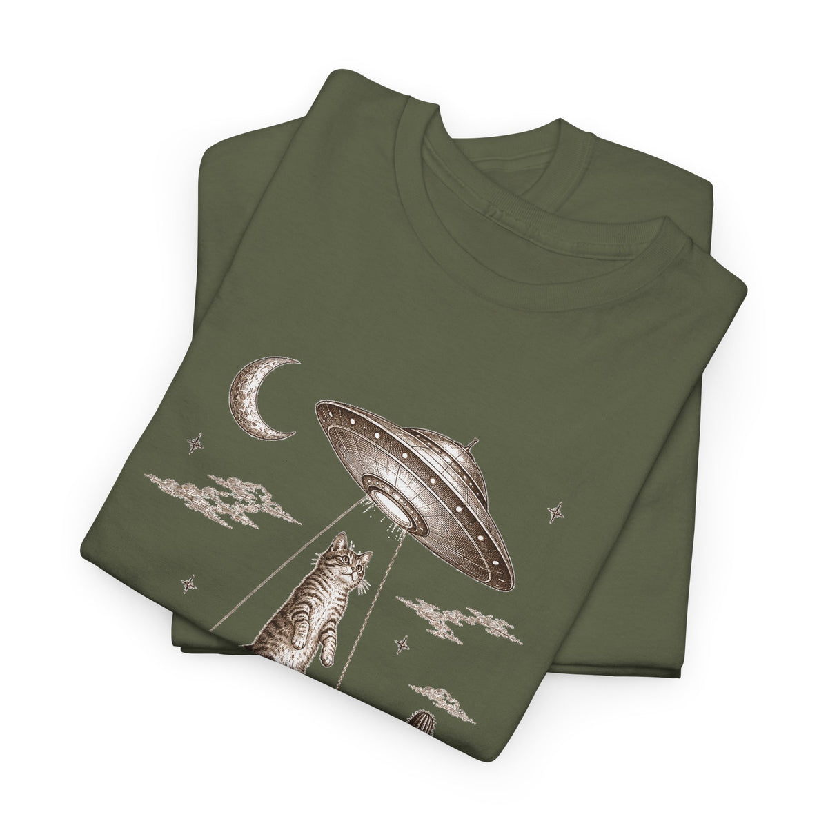 UFO Cat Abduction T-Shirt Sepia Desert Tabby Alien Beam Tee