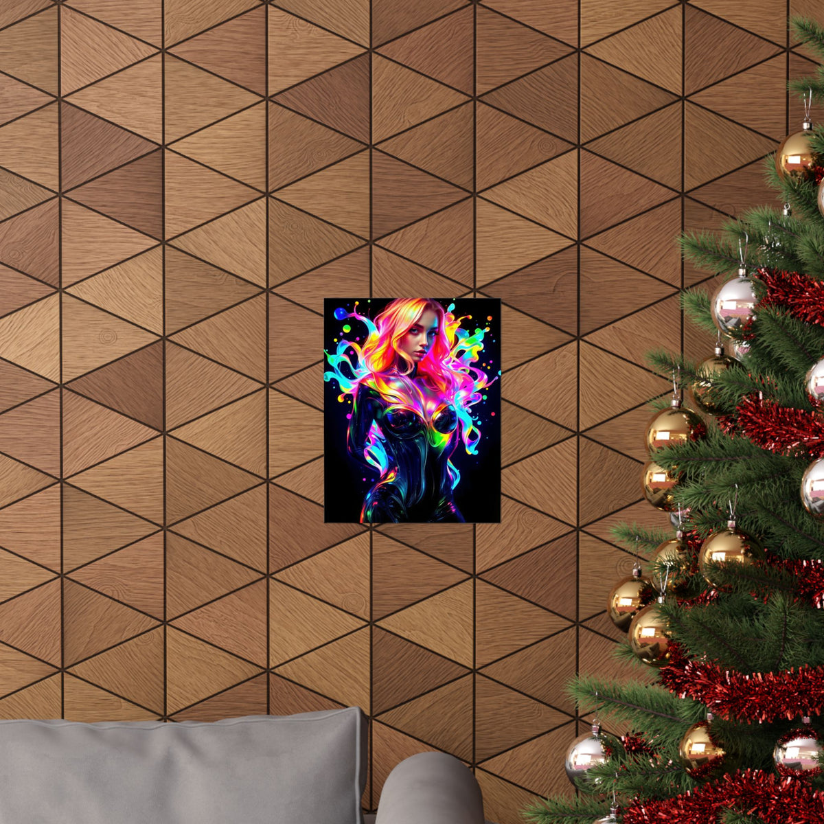 Neon Splash Rainbow Hair Woman Poster Matte Vertical Wall Art