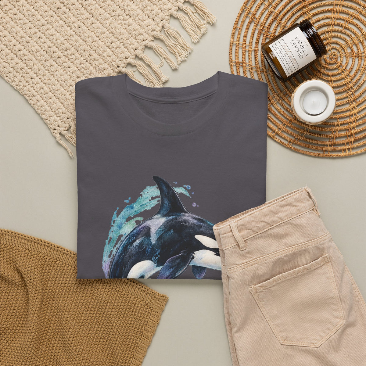 Orca Mother and Calf Tee Watercolor Killer Whale Mom and Baby Ocean Splash Shirt