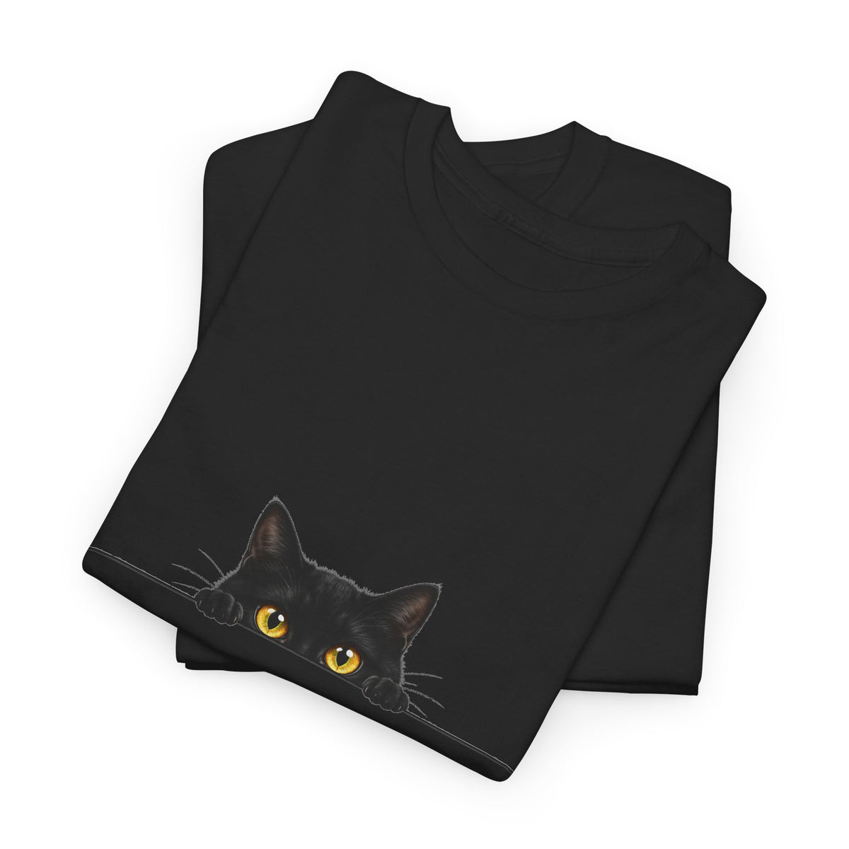 Peeking Black Cat T-Shirt Amber Eyes Over Ledge Funny Cat Lover Tee