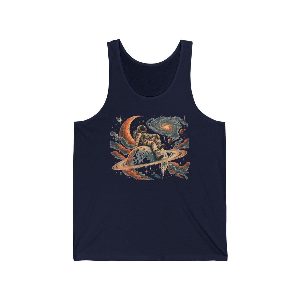 Astronaut on Saturn Tank Top Chill Astronaut Ringed Planet Galaxy Moon Tank