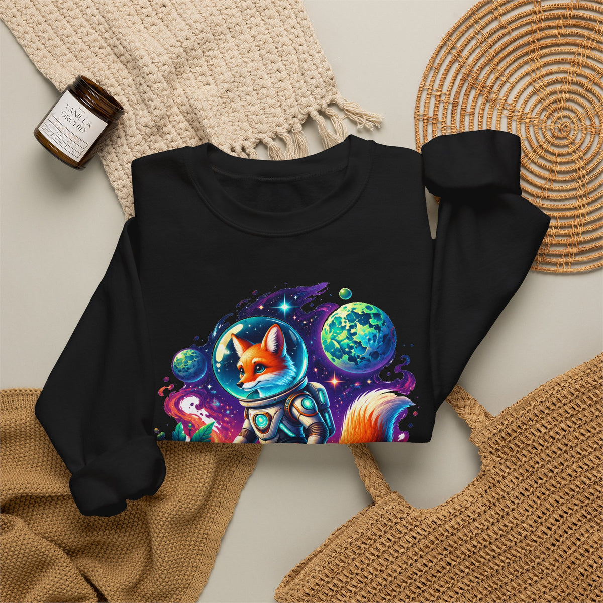 Fox Astronaut Sweatshirt Space Fox Glowing Mushroom Planet Galaxy Crewneck