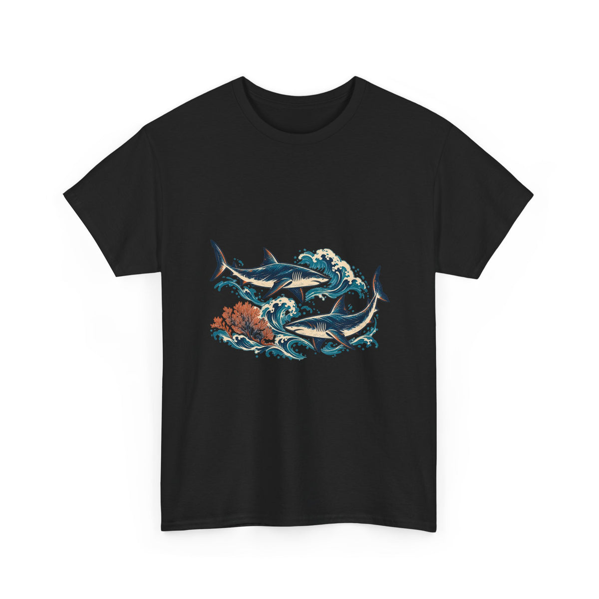Great White Sharks Ukiyo Wave Tee Japanese Woodblock Shark Ocean Coral Shirt