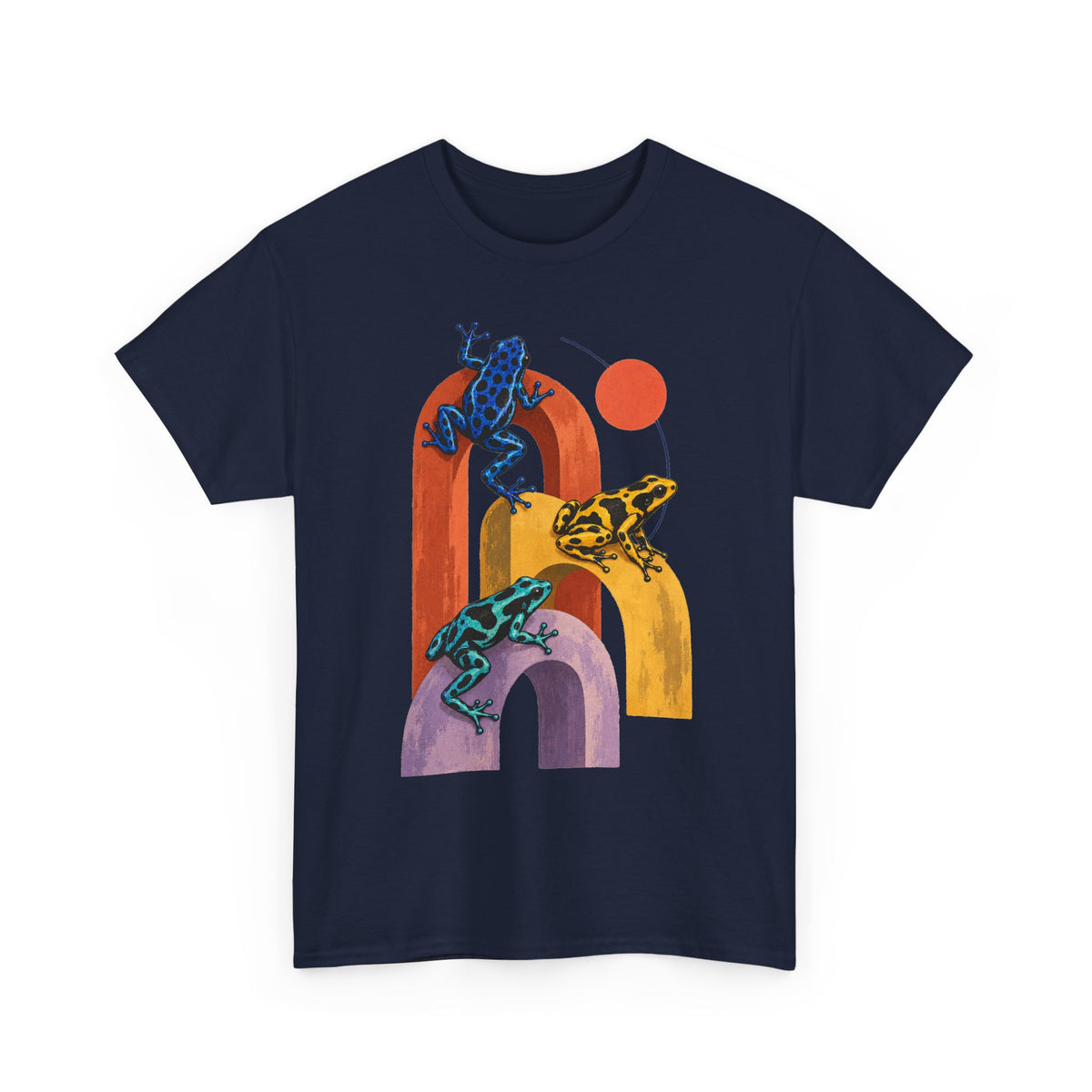 Poison Dart Frogs Colorful Arches Red Sun Tee Midcentury Geometric Frog Wildlife Shirt