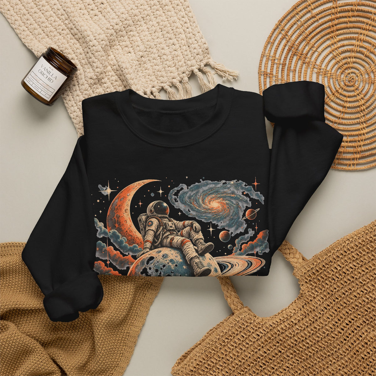Astronaut on Saturn Sweatshirt Chill Astronaut Ringed Planet Galaxy Crewneck