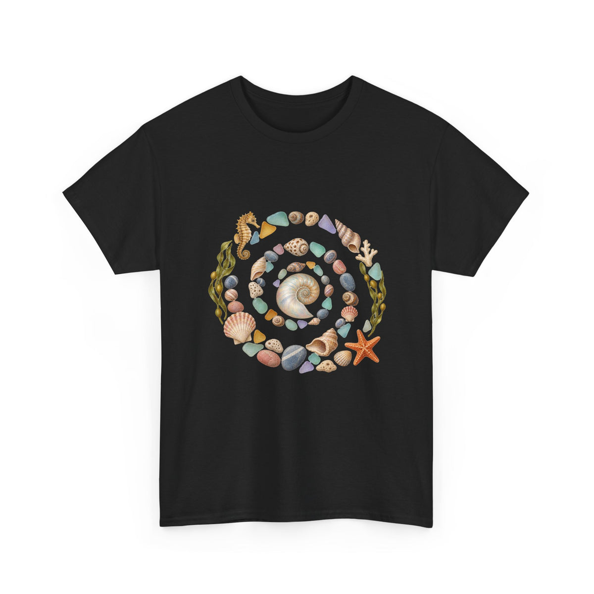 Nautilus Seashell Spiral T-Shirt Ocean Beach Shells Seahorse Starfish Tee
