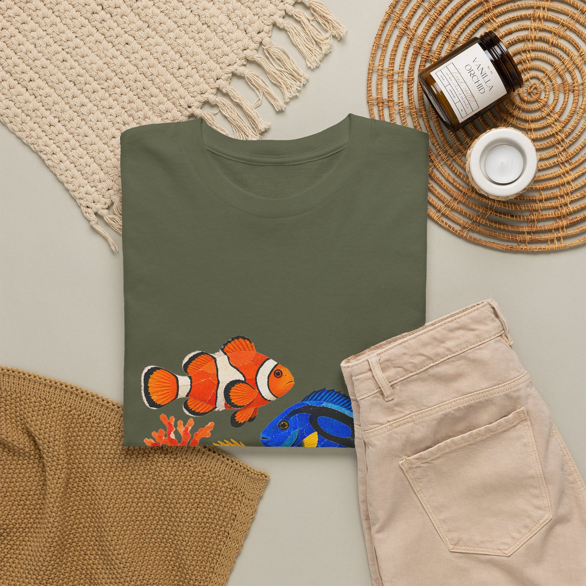 Tropical Fish Coral Collage Tee Clownfish Blue Tang Butterflyfish Coral Reef Ocean Shirt
