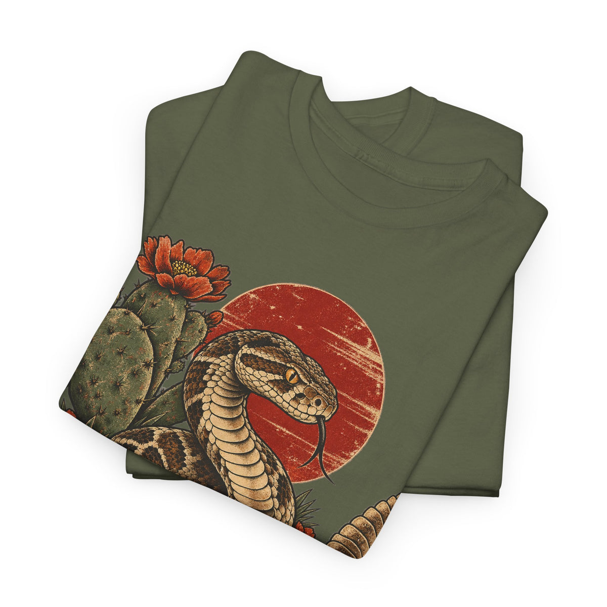 Desert Rattlesnake Cactus T-Shirt Red Sun Western Snake Tee