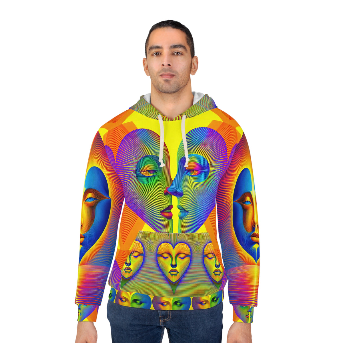 Psychedelic Heart Face Illusion Pullover Hoodie Unisex All Over Print