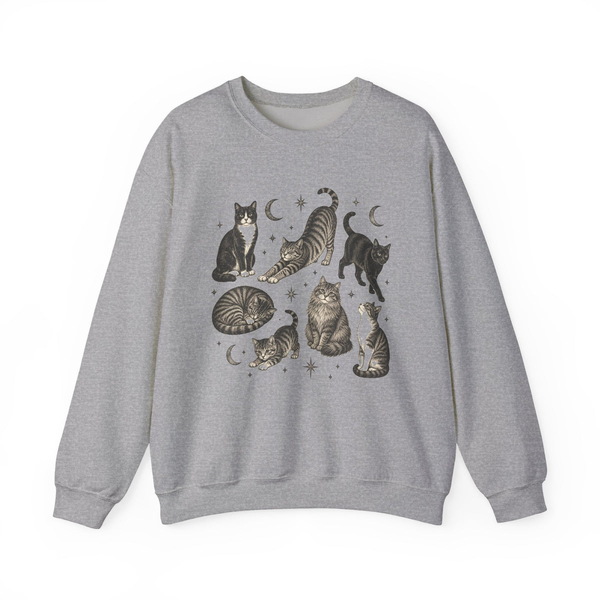 Vintage Cats and Moons Sweatshirt Cute Cat Lover Celestial