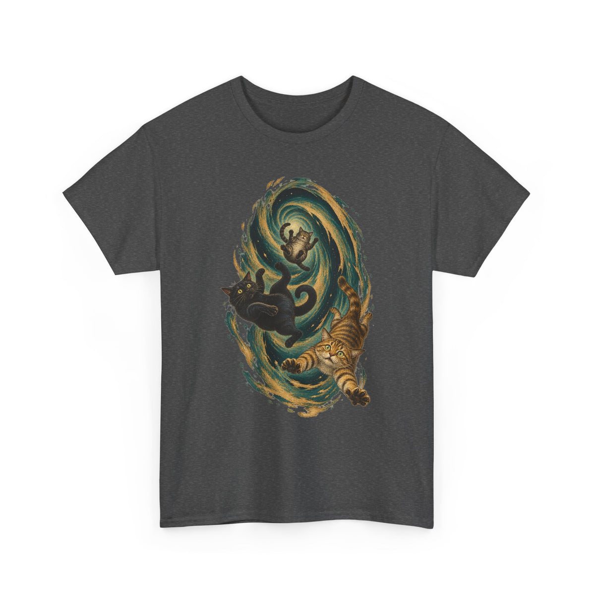 Celestial Cats Vortex T-Shirt Swirling Tabby Cats Galaxy Dark Tee