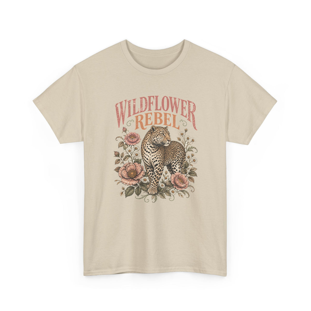 Wildflower Rebel Leopard T-Shirt Boho Floral Big Cat