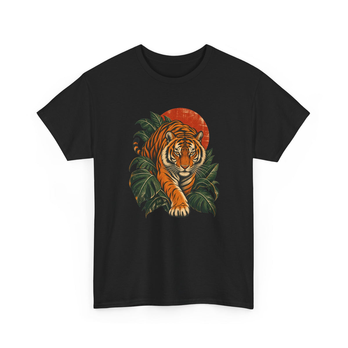 Tropical Tiger Monstera T-Shirt Jungle Cat Orange Moon Tee