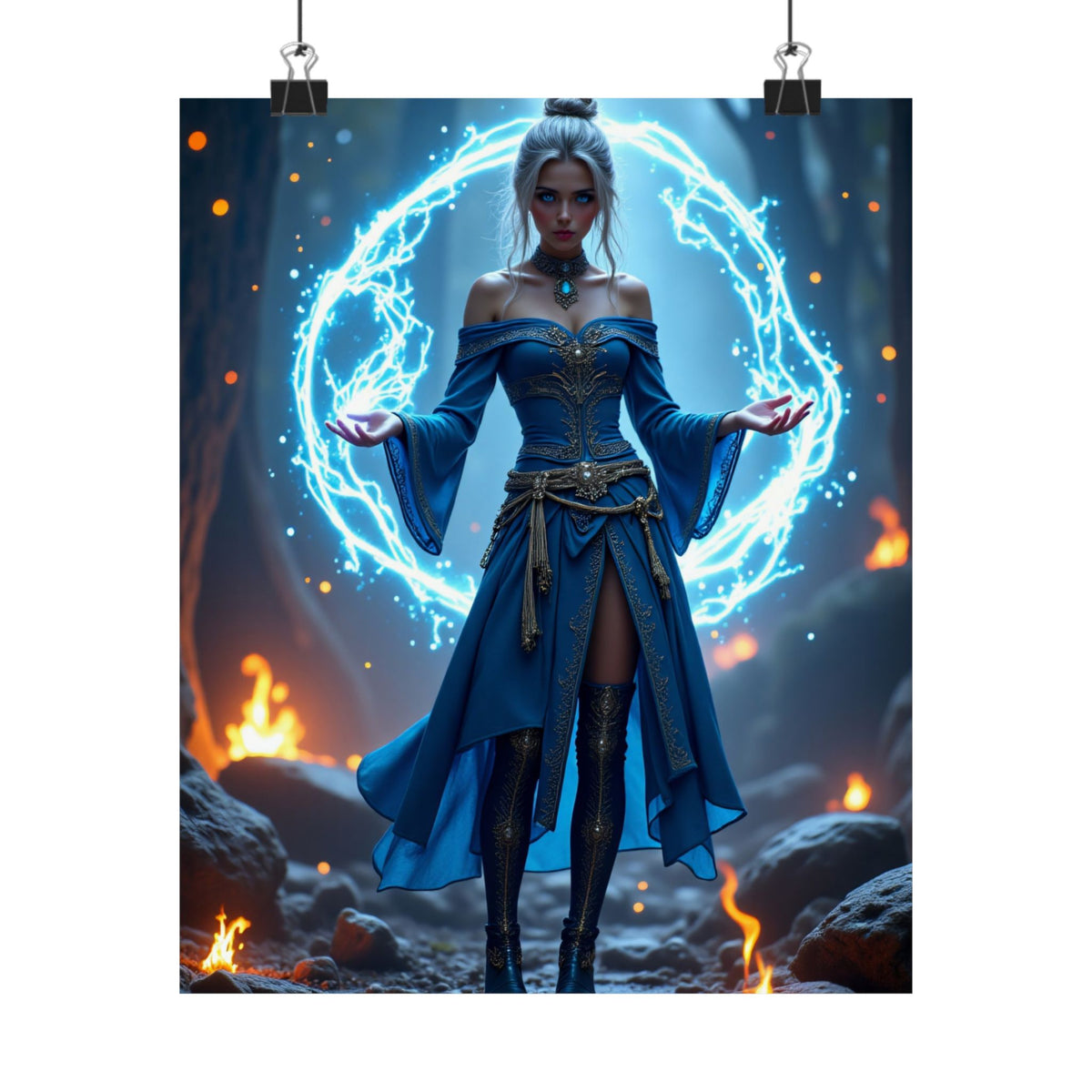 Mystic Sorceress Blue Magic Poster Matte Vertical Wall Art