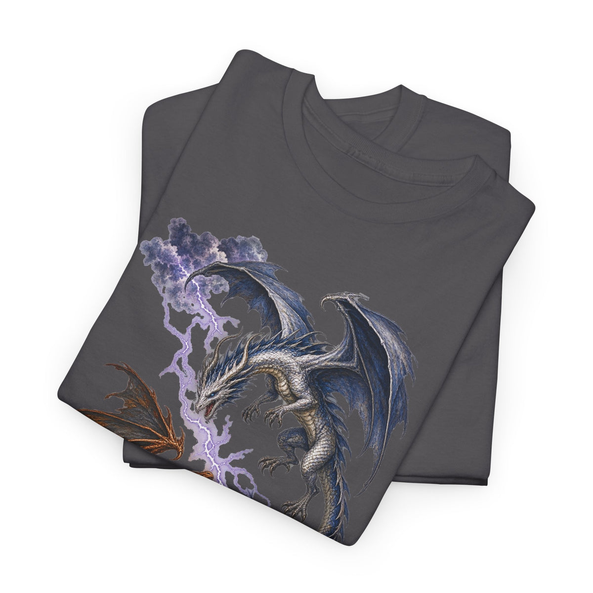 Ice and Bronze Dual Dragons Lightning T-Shirt Purple Lightning Storm Clouds Fantasy Dragon Tee