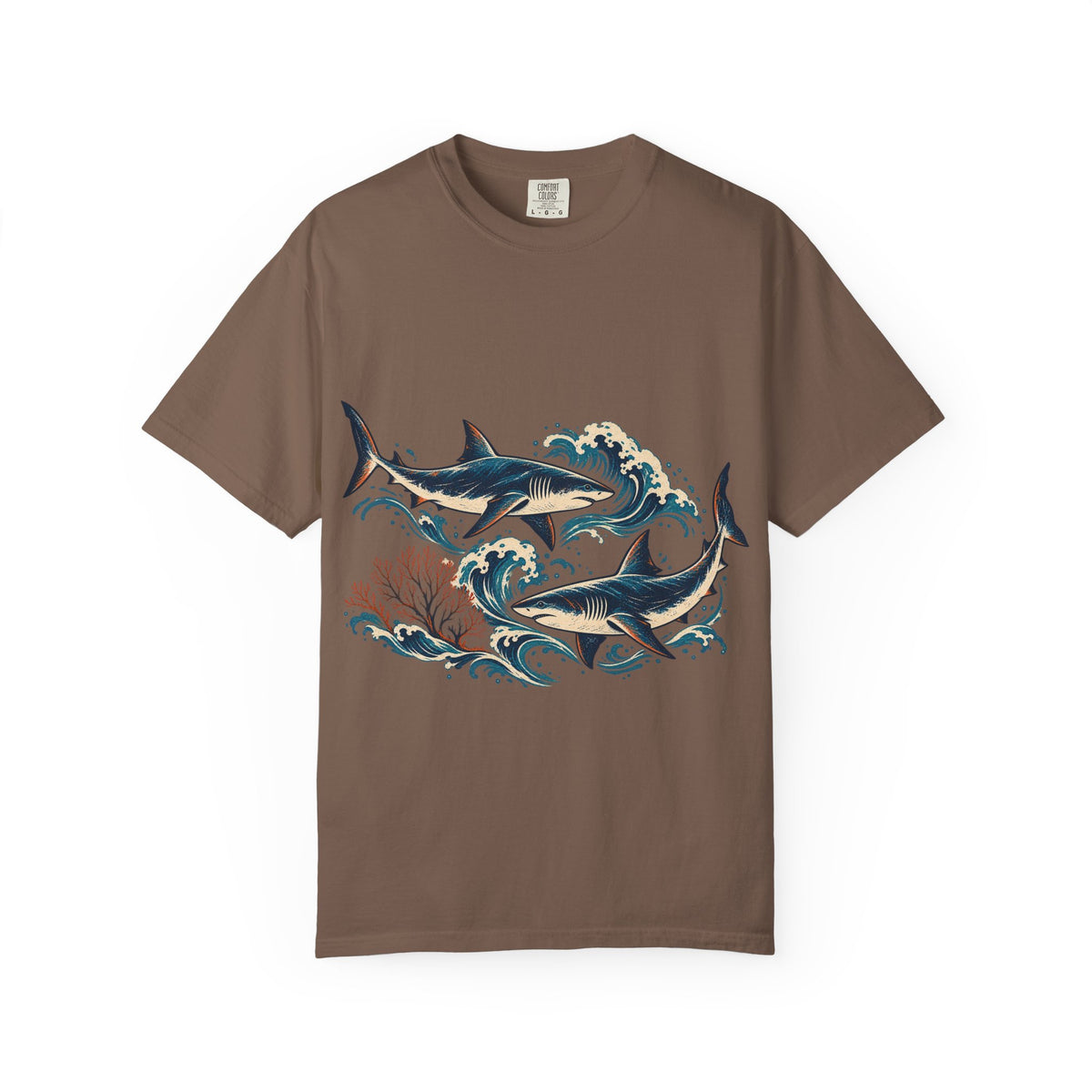 Great White Sharks Ukiyo Wave Tee Japanese Woodblock Shark Ocean Coral Shirt