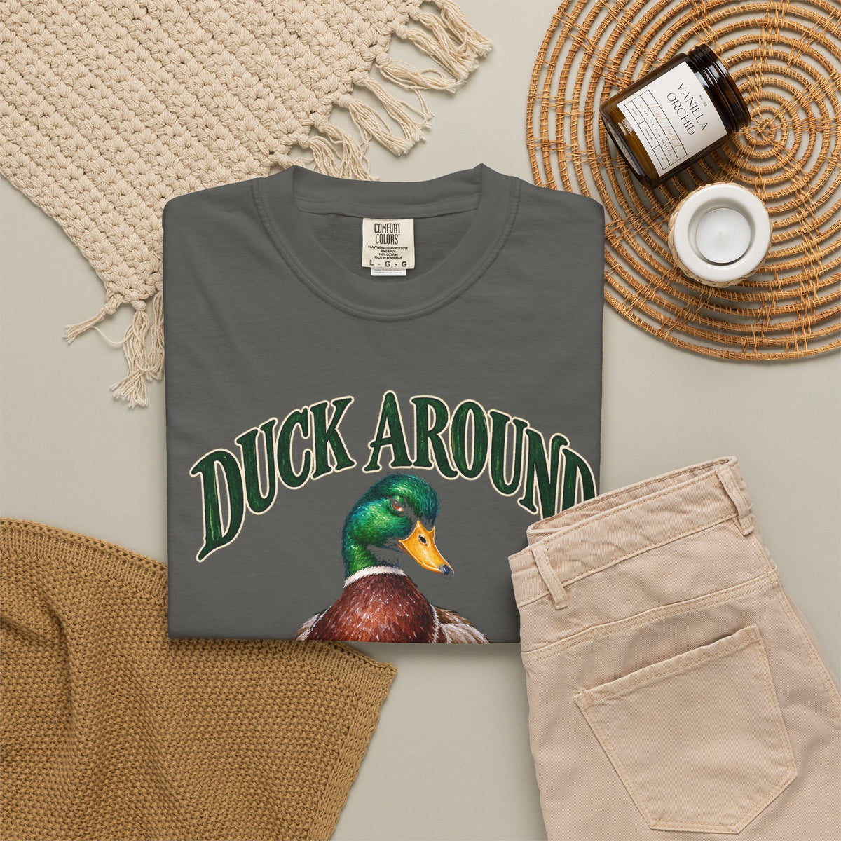Duck Around and Find Out Green Letter Mallard Tee Funny FAFO Pun Shirt
