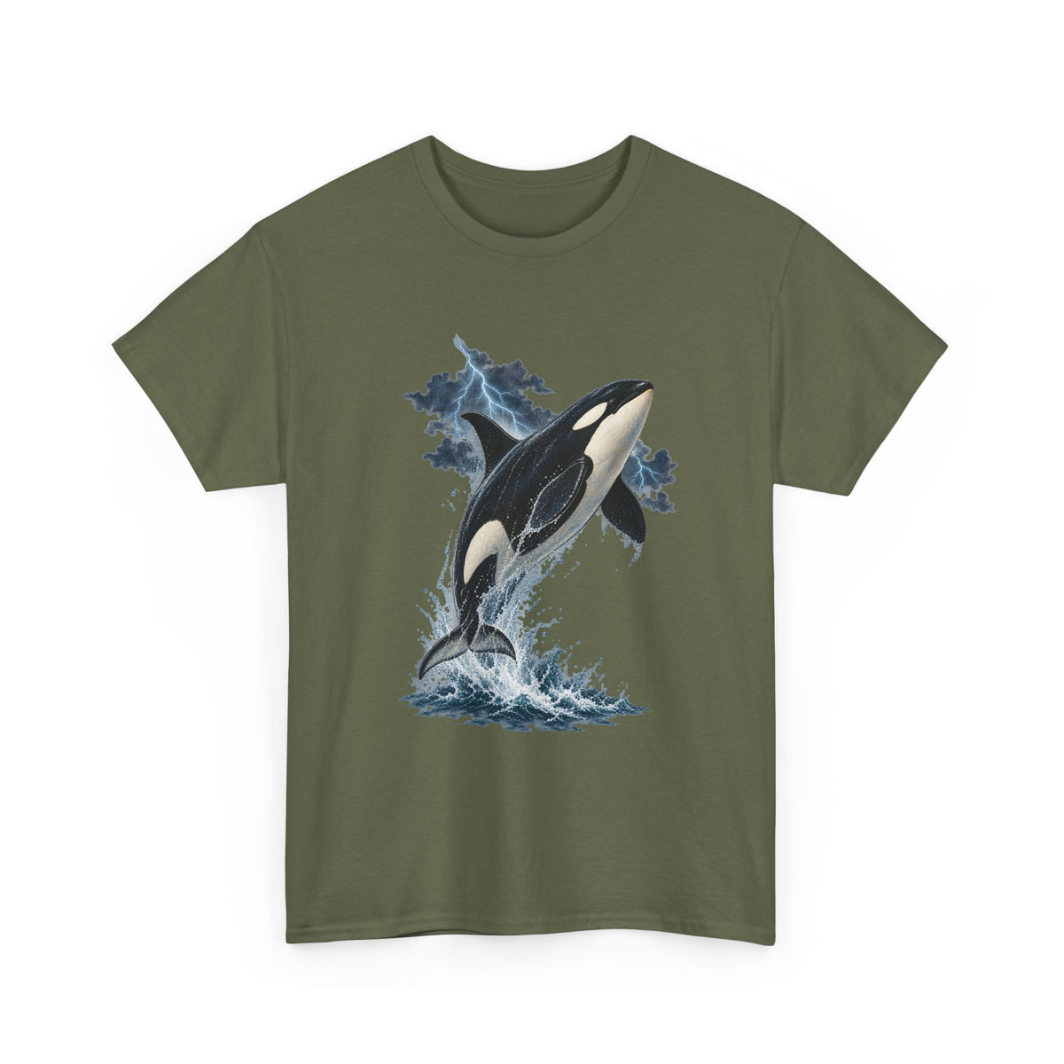 Breaching Orca Lightning Storm Tee Killer Whale Ocean Splash Thunder Clouds Shirt