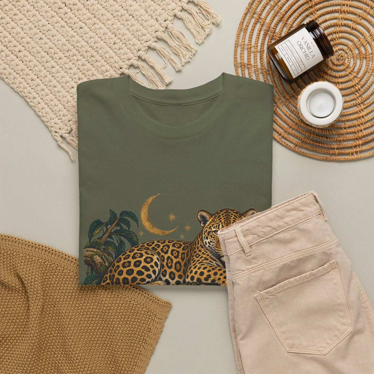 Jaguar Night Bloom Moon T-Shirt Celestial Big Cat Tee