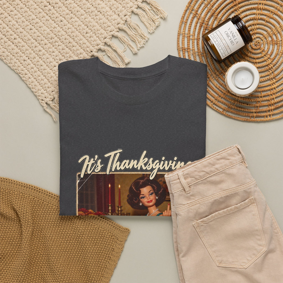 Its Thanksgiving Time to Give Everyone the Bird Funny Tee Retro Brunette Doll Turkey Sarcastic Shirt
