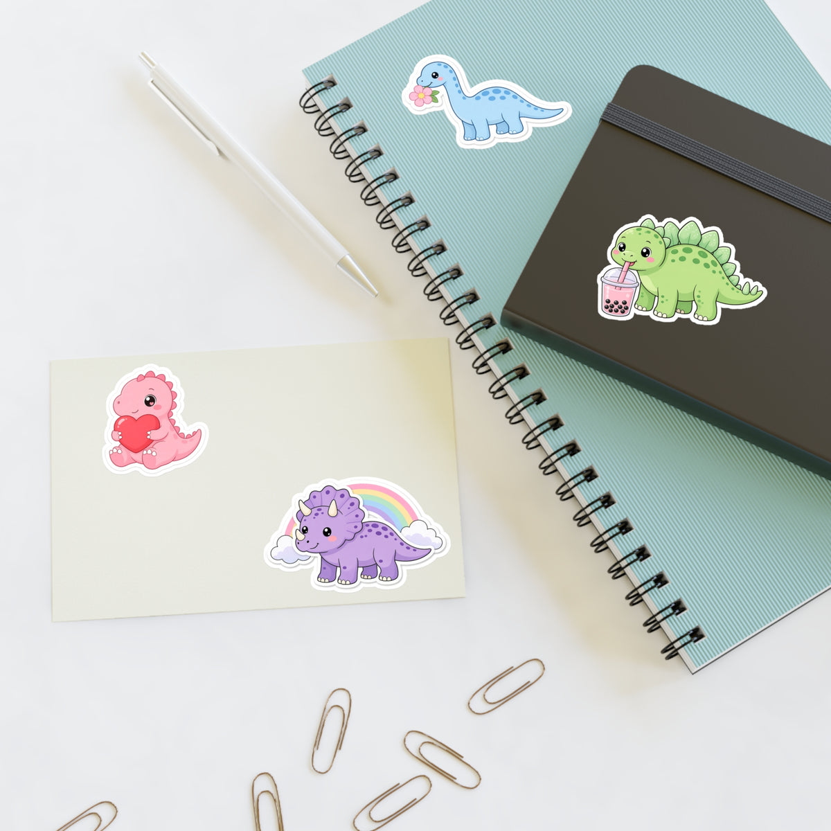 Cute Kawaii Dinosaur Sticker Sheet 4 Pastel Dino Stickers Laptop Water Bottle
