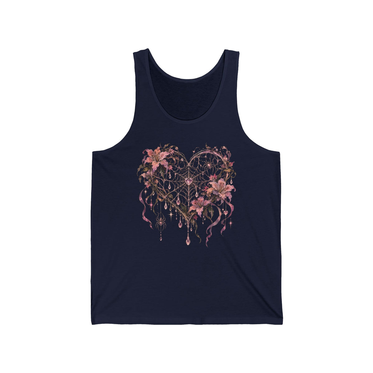 Gothic Spiderweb Heart Tank Top Pink Lilies Crystal Pastel Goth Tank