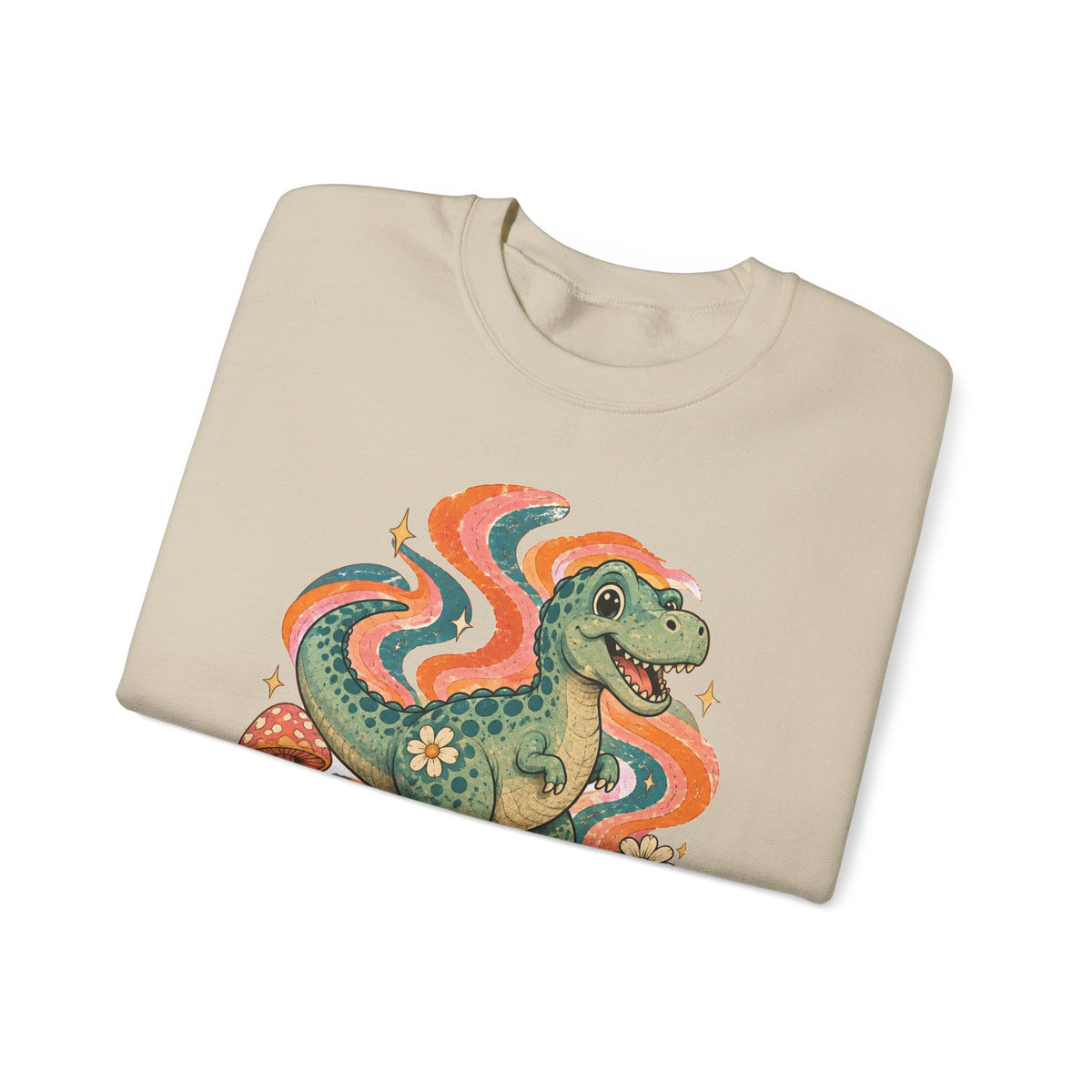 Groovy T-Rex Sweatshirt Retro 70s Dinosaur Mushroom Daisy Crewneck
