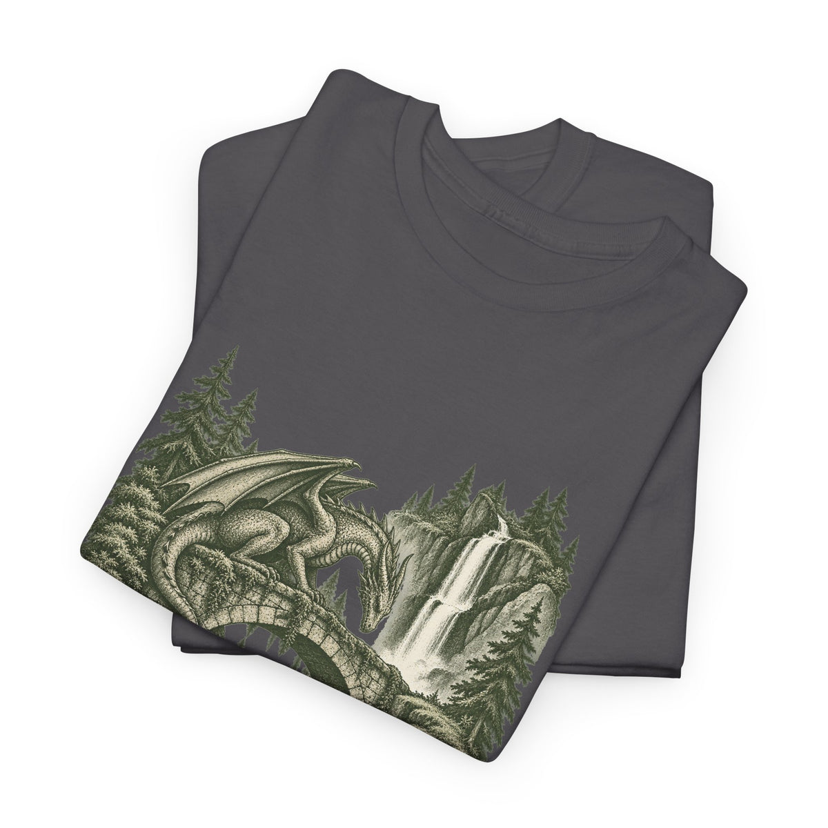 Dragon Forest Bridge T-Shirt Fantasy Waterfall Nature Dragon Tee