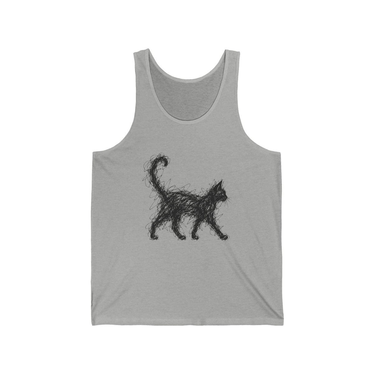 Scribble Black Cat Tank Top Minimal Line Art Cat