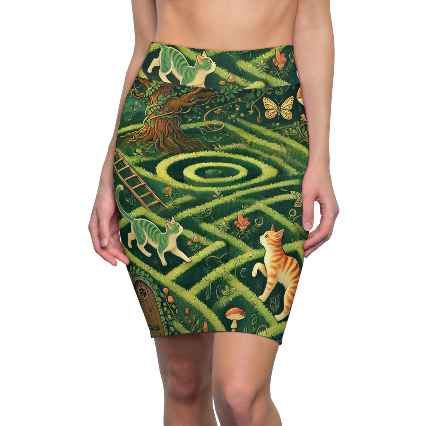 Pencil Skirt - Maze Cat Design