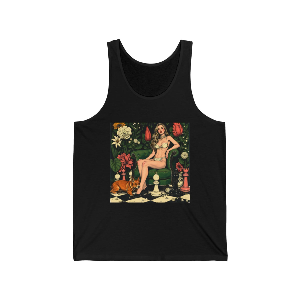 Vintage Pin-Up Botanical Lounge Graphic Tank Top Unisex Jersey Tank