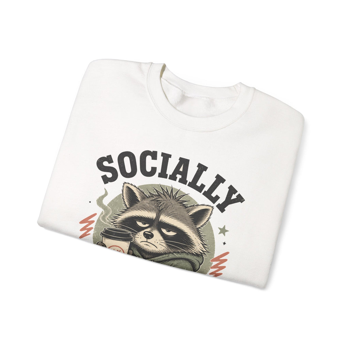 Socially Exhausted Raccoon Sweatshirt Funny Introvert Coffee