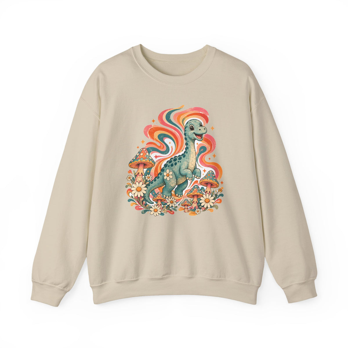 Groovy Brontosaurus Sweatshirt Retro 70s Dinosaur Mushroom Daisy Crewneck