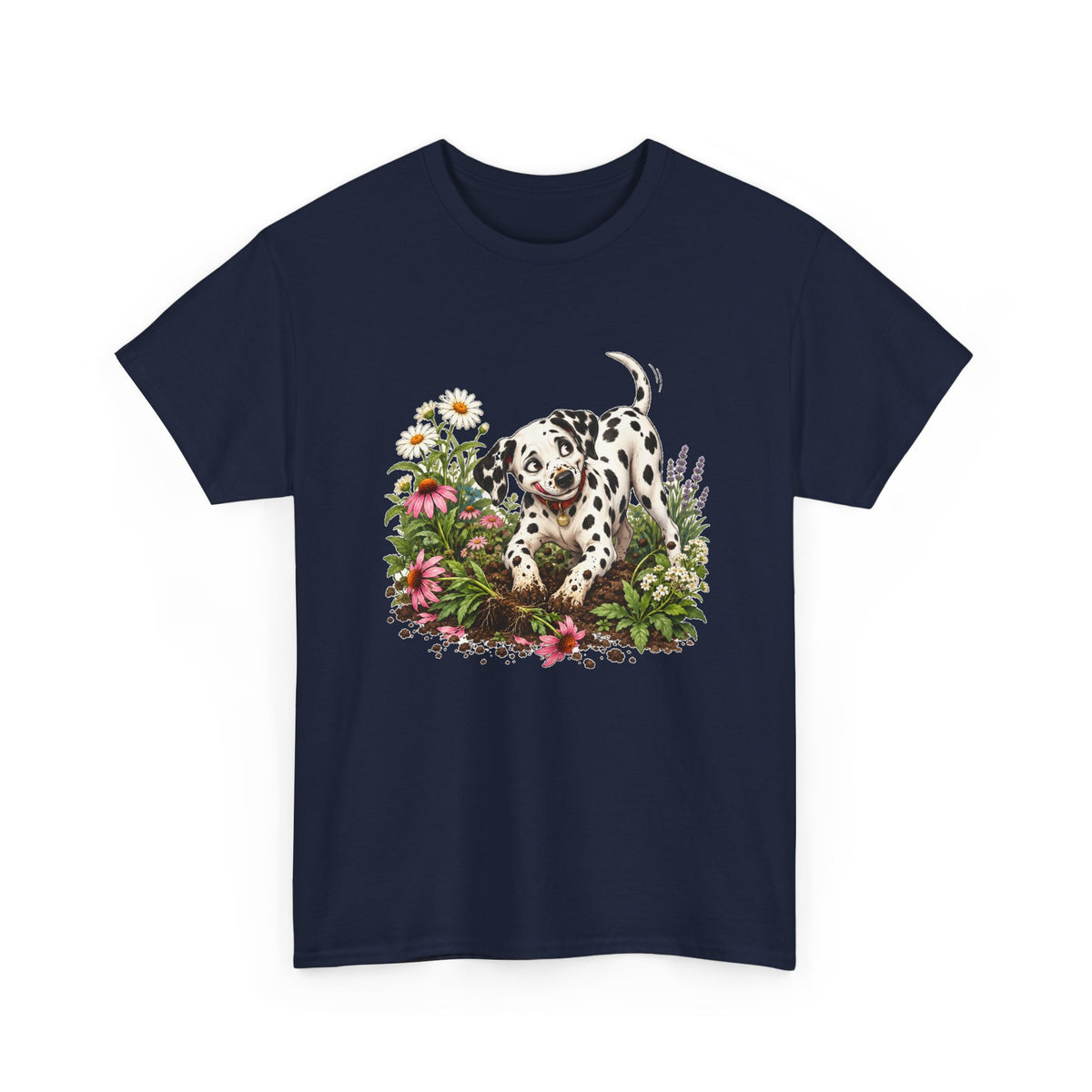 Dalmatian Digging Garden T-Shirt Funny Puppy Flower Dirt Dog Lover Tee