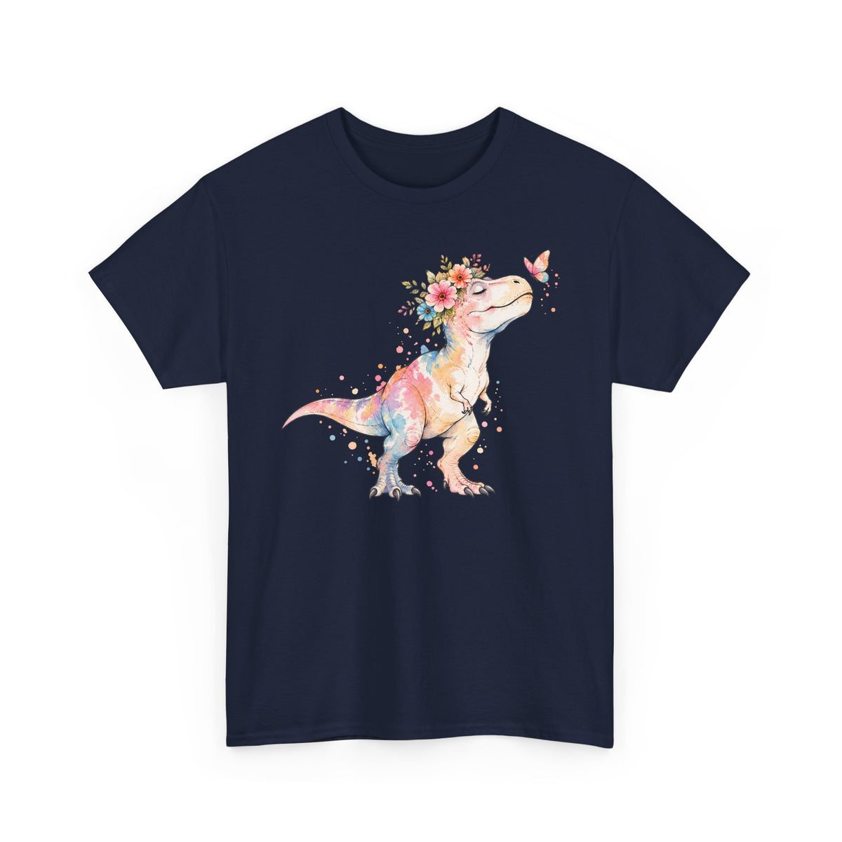 Watercolor T-Rex T-Shirt, Pastel Dinosaur Flower Crown Butterfly Graphic Tee Unisex Cute Dino Shirt