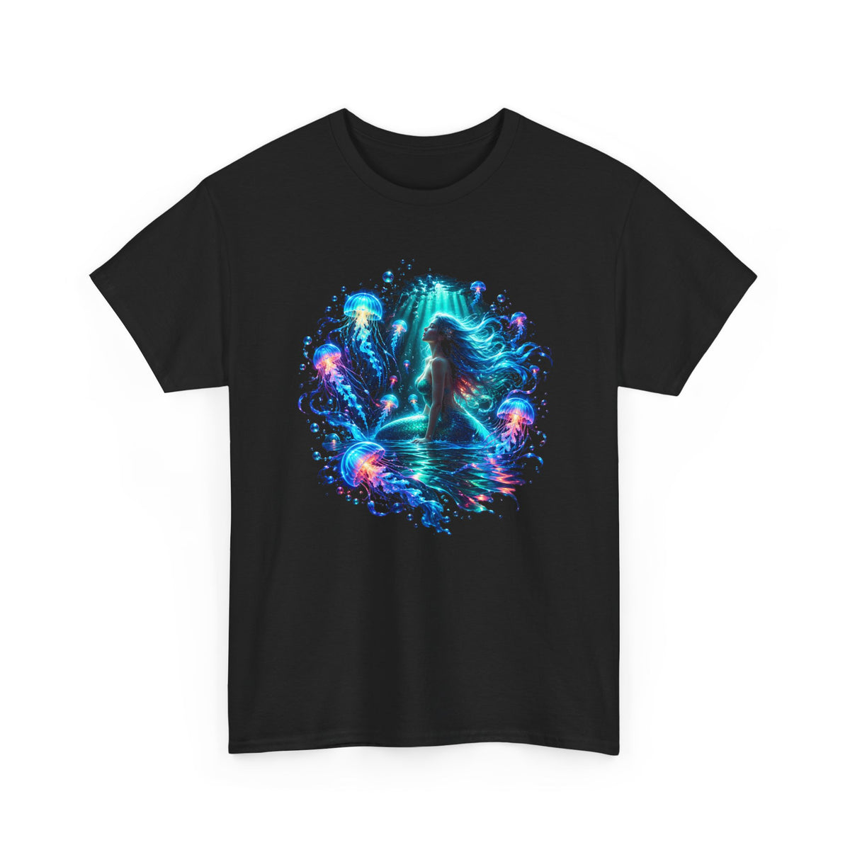 Glowing Jellyfish Mermaid T-Shirt Bioluminescent Ocean Fantasy Mermaid Tee