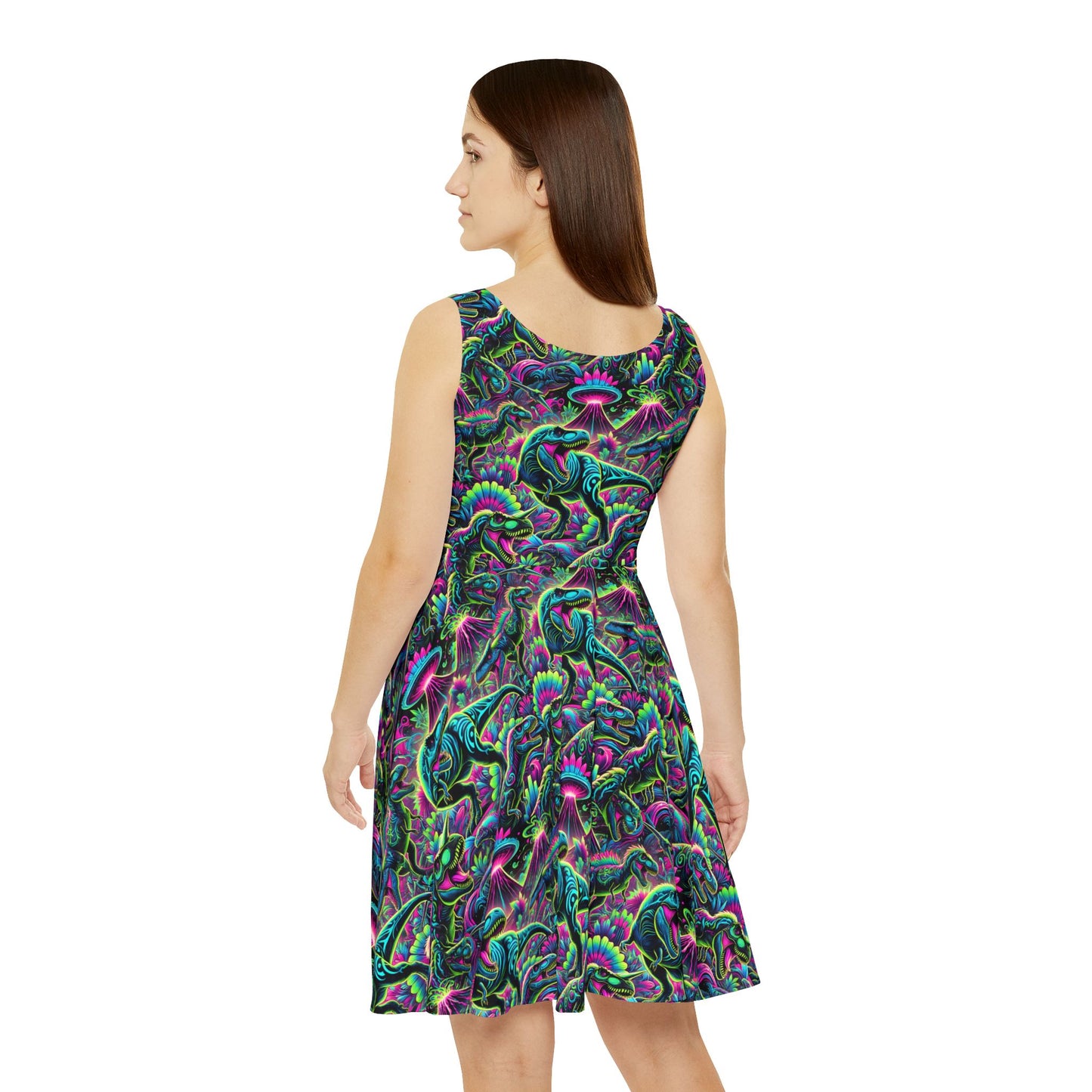 Skater Dress Neon Dinosaurs Print