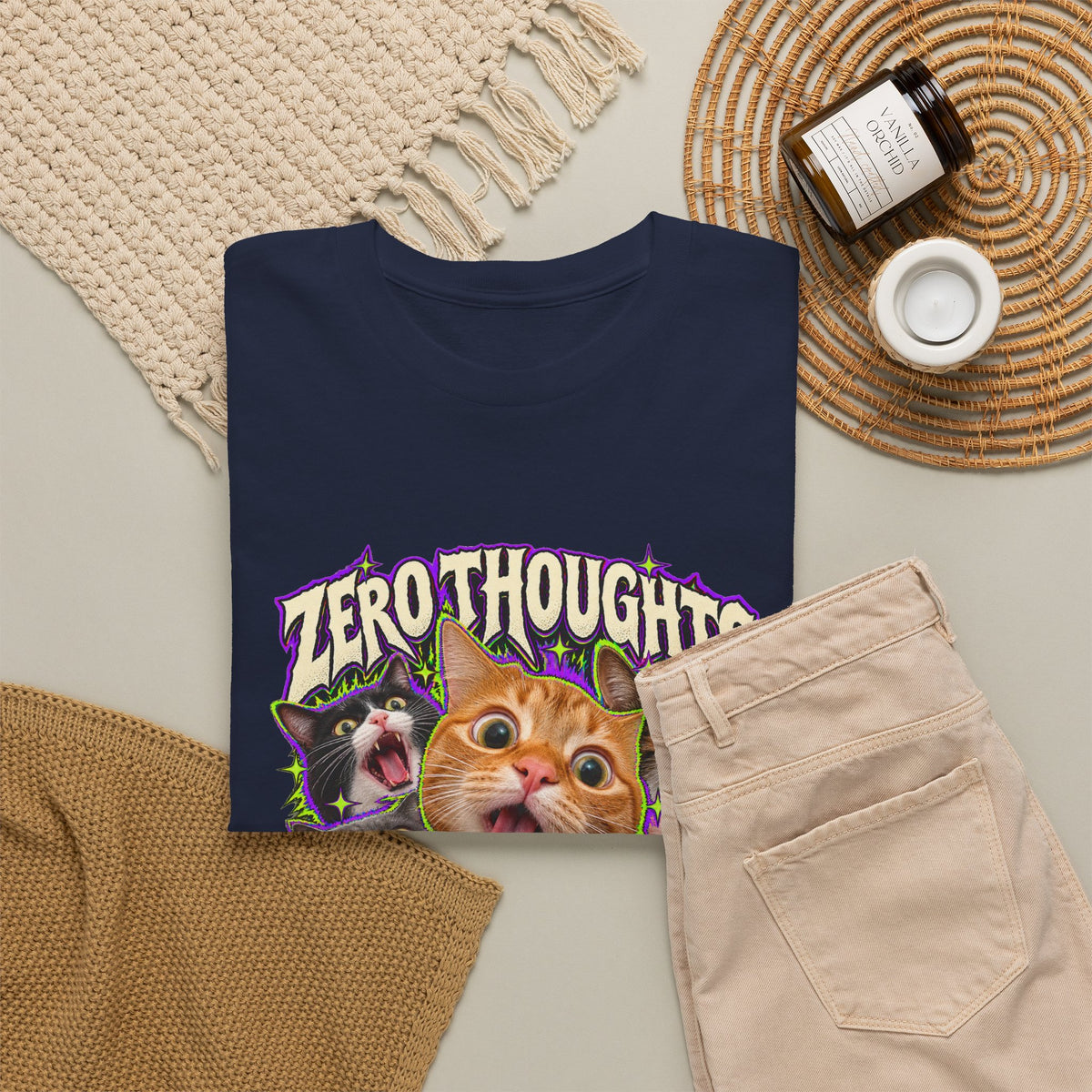 Zero Thoughts Maximum Chaos T-Shirt Funny Cat Heads Meme Tee