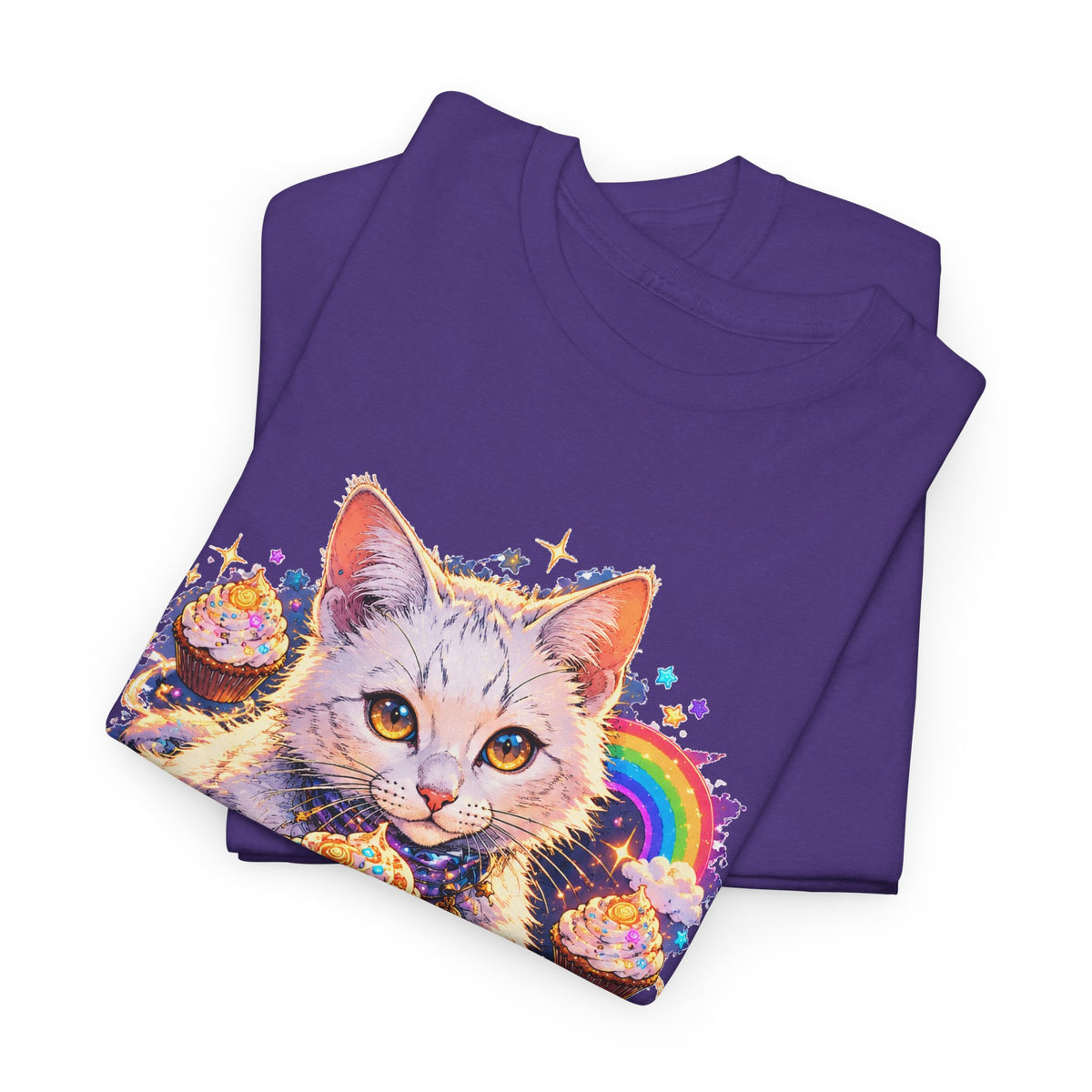 Birthday Cat Cupcake T-Shirt Cute White Kitten Rainbow Sprinkles Party Art