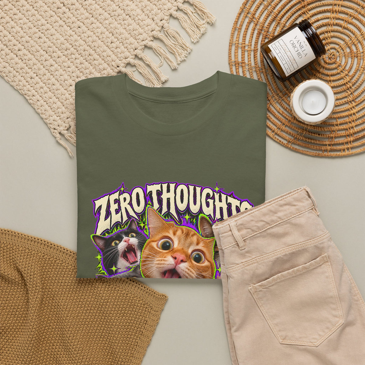 Zero Thoughts Maximum Chaos T-Shirt Funny Cat Heads Meme Tee