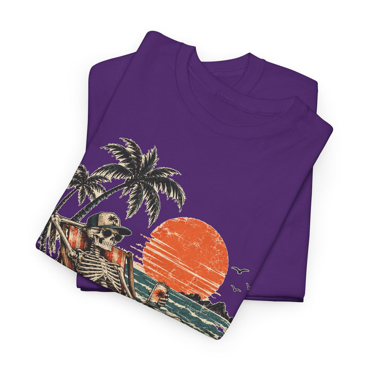 Beach Skeleton Sunset T-Shirt Palm Trees Vacation Mode Funny Skeleton Graphic Tee