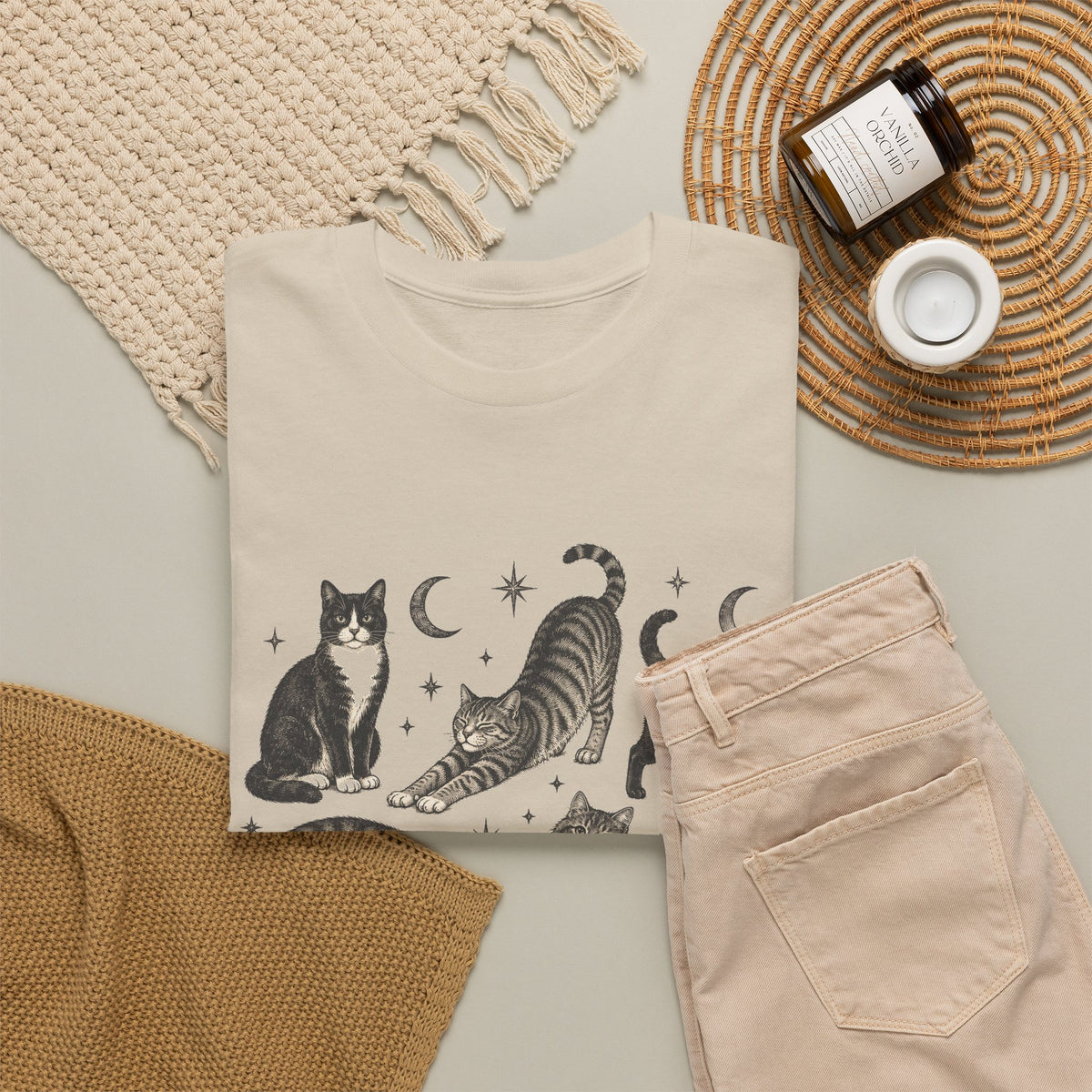 Vintage Cats and Moons T-Shirt Cute Cat Lover Celestial
