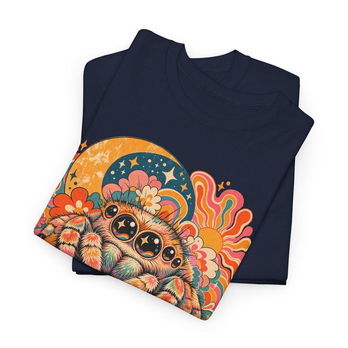 Groovy Jumping Spider T-Shirt Retro 70s Flowers Creepy Cute Tee